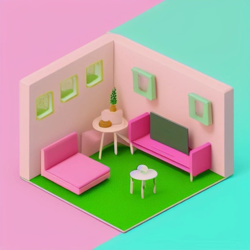 25575-2374925675-tiny cute isometric living room in a cutaway box, soft smooth lighting, soft colors, pink and green color scheme, soft colors, 2.webp